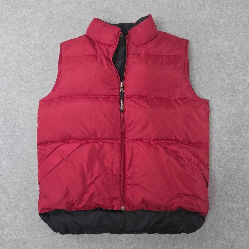 LL Bean Goose Down Puffer Vest Womens Red Black Reversible Zip Up OVC72 Sz M